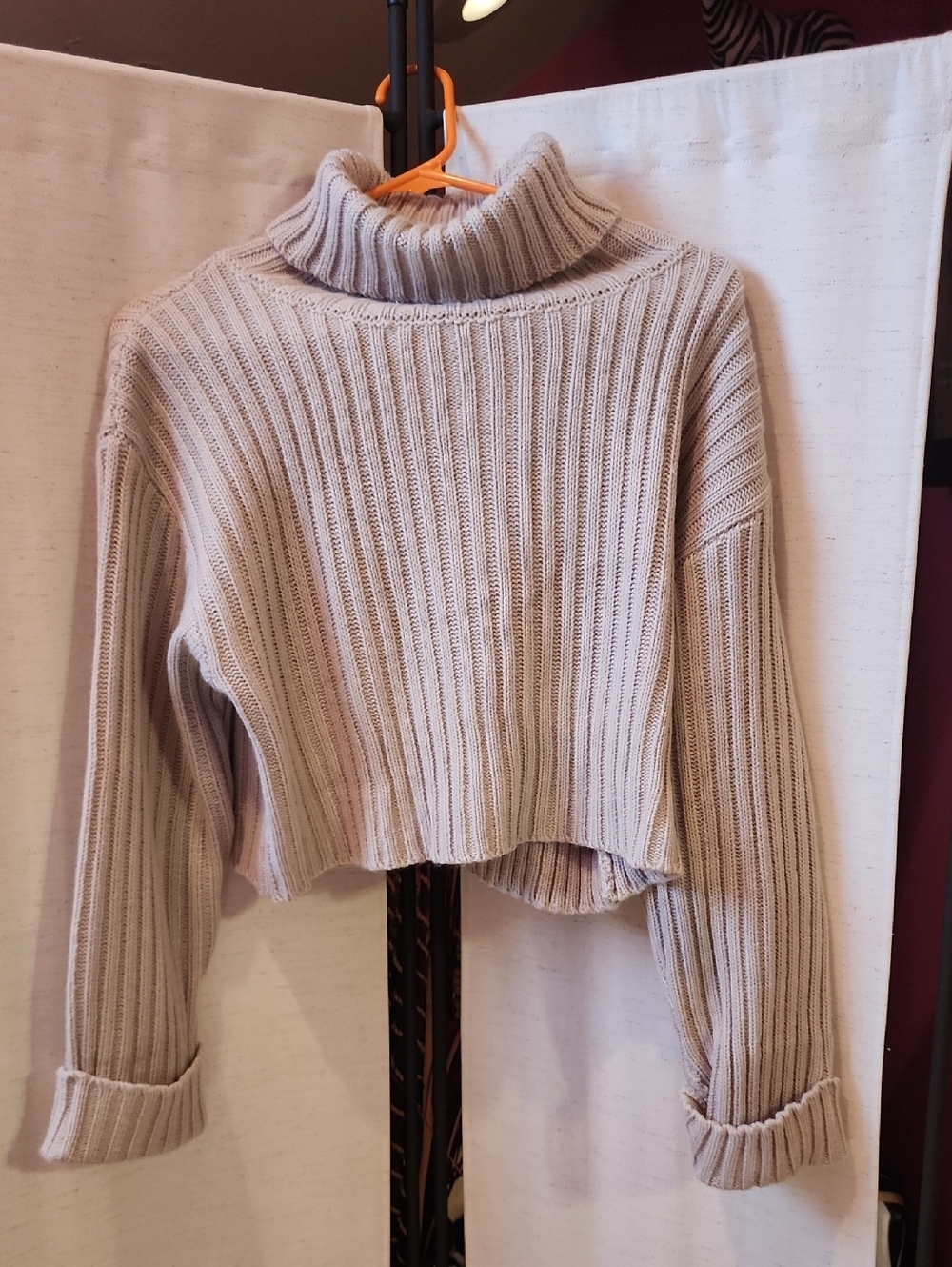 Sweet Rain Ribbed Cropped Turtleneck Sweater - Cream